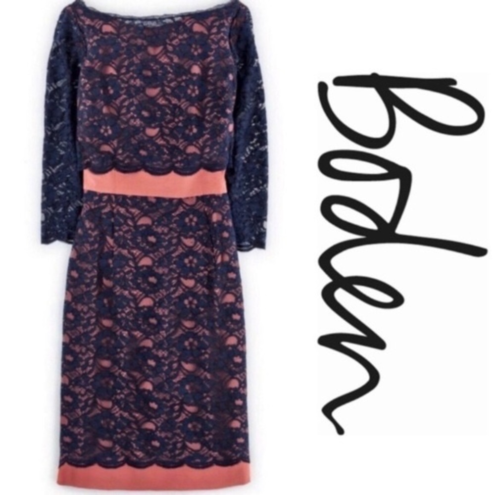Boden Lace and Satin Cocktail Dress Navy Terracotta size 6L